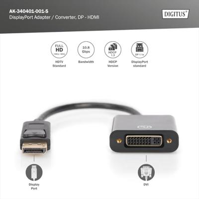 Digitus AK-340401-001-S DisplayPort / DVI Adapter [1x DisplayPort stekker - 1x DVI-bus 24+5-polig] Zwart 15.00 cm