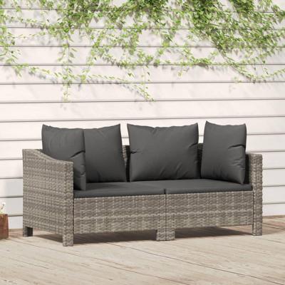 2-delige Loungeset met kussens poly rattan grijs 2-delige Loungeset met kussens poly rattan grijs