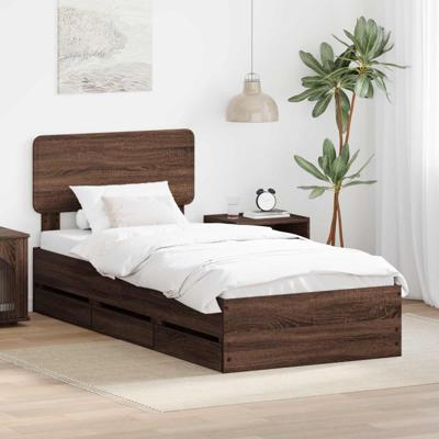 Bedframe met lade Bruine eik 90 x 200 cm Geconstrueerd hout
