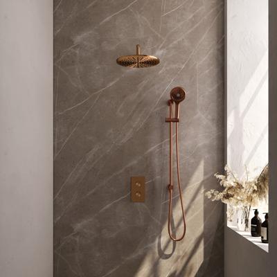 Copper Edition inbouw regendouche set 46 met 30 cm douchekop, gebogen muurarm, 3-standen handdouche en geïntegreerde glijstang