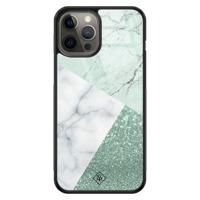 iPhone 12 Pro Max glazen hardcase - Minty marmer collage - thumbnail