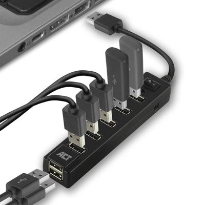 ACT AC6215 HighSpeed USB Hub 2.0 | 7x USB-A | 480 Mbps | On/Off Switch | Zwart