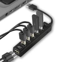 ACT AC6215 HighSpeed USB Hub 2.0 | 7x USB-A | 480 Mbps | On/Off Switch | Zwart - thumbnail