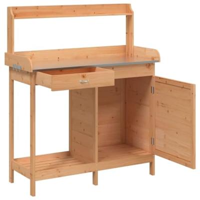 VidaXL Oppottafel met kast 110,5x45x124,5 cm massief vurenhout bruin VidaXL Oppottafel met kast 110,5x45x124,5 cm massief vurenhout bruin