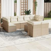10-delige Loungeset met kussens poly rattan beige - thumbnail