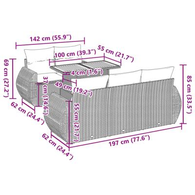 6-delige Loungeset met kussens poly rattan zwart