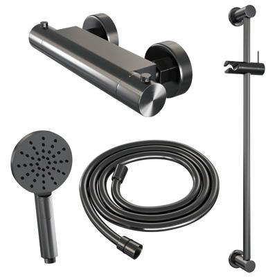 BRAUER Gunmetal Edition opbouw douche thermostaatkraan SET 02 met glijstang en 3-standen handdouche en doucheslang gunmetal geborsteld PVD