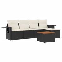 6-delige Loungeset met kussens poly rattan zwart - thumbnail