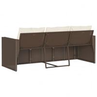 Tuinbank 3-zits met kussens poly rattan bruin - thumbnail