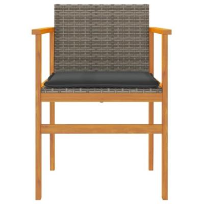 Tuinstoelen 2 st met kussens poly rattan en massief hout grijs - thumbnail