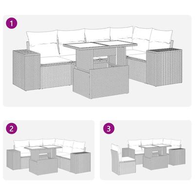 6-delige Loungeset met kussens poly rattan zwart - thumbnail