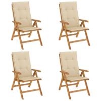 Tuinstoelen 8 st verstelbaar met kussens massief teakhout - thumbnail