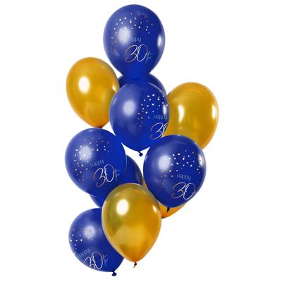 Ballonnen Set 30 Jaar Blauw Goud Premium - 12 Stuks
