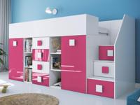 Hoogslaper TOGO 90x200 cm wit/hoogglans roze met trap aan de linkerkant - thumbnail