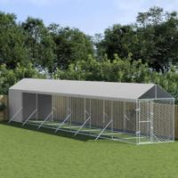 Hondenkennel met dak 2x14x2,5 m gegalvaniseerd staal zilver - thumbnail
