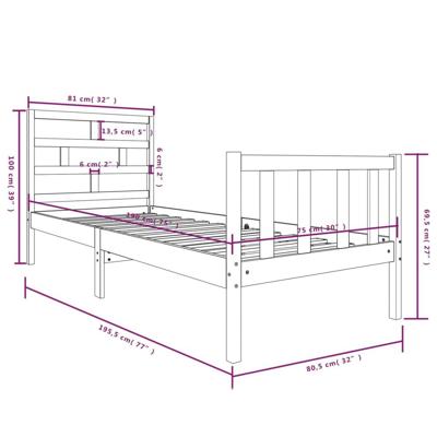 Bedframe massief grenenhout zwart 75x190 cm