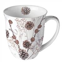 Ambiente Mok 400ml Pine cones wit - thumbnail
