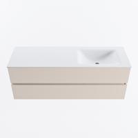 MONDIAZ VICA 140cm badmeubel onderkast Linen 2 lades. Wastafel CLOUD rechts zonder kraangat, kleur Talc. - thumbnail