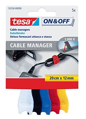 Kabelmanager tesa® On & Off 12mmx20cm diverse kleuren 5 stuks Kabelmanager tesa® On & Off 12mmx20cm diverse kleuren 5 stuks