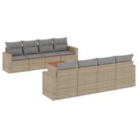 9-delige Loungeset met kussens poly rattan gemengd beige - thumbnail