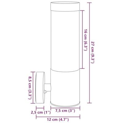Buitenwandlamp Zilver 12 x 7.5 x 27 cm Roestvrij staal