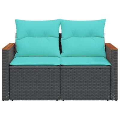 Tuinbank 2-zits met kussens poly rattan zwart