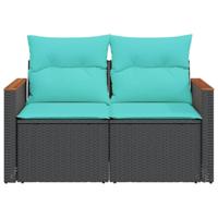 Tuinbank 2-zits met kussens poly rattan zwart - thumbnail