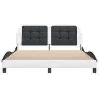 Bedframe met hoofdbord kunstleer zwart en wit 160x200 cm - thumbnail