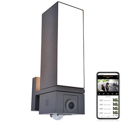 Buitenlamp met camera &apos;Cuba&apos; voordeur lamp zwart led lamp 32 cm