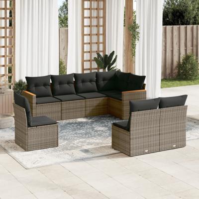 8-delige Loungeset met kussens poly rattan grijs