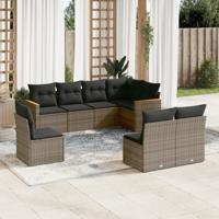 8-delige Loungeset met kussens poly rattan grijs - thumbnail
