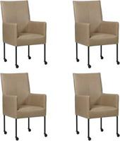 Set van 4 Taupe leren moderne eetkamerstoelen Spark - poot rond zwart met wiel - Granada leer Taupe (taupe leer) - thumbnail