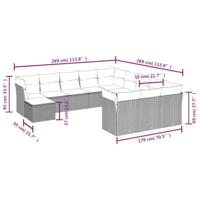 12-delige Loungeset met kussens poly rattan zwart - thumbnail