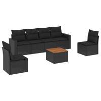 7-delige Loungeset met kussens poly rattan zwart - thumbnail