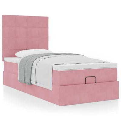 Ottoman bed met matrassen 100x200cm fluweel roze