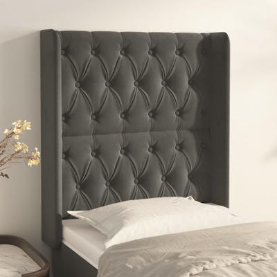Hoofdbord met randen 147x16x118/128 cm fluweel donkergrijs