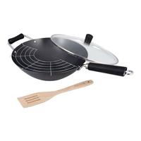 Ken Hom wokpanset 31 cm staal zwart/zilver 4 delig - thumbnail