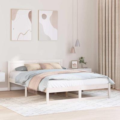 Bedframe met hoofdeinde Wit 160 x 200 cm Massief grenenhout