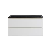 Badkamermeubel BWS Pepper Acryl Wastafel Mat Zwart Met Kraangat 100x55x46 cm Wit - thumbnail