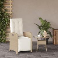 Tuinstoel verstelbaar met voetensteun poly rattan beige - thumbnail