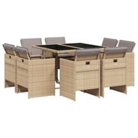9-delige Tuinset met kussens poly rattan gemengd beige - thumbnail