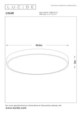 Lucide UNAR - Plafonnière - Ø 49,5 cm - LED 3 StepDim - 1x36W 2700K - Wit