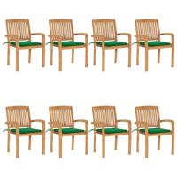 Tuinstoelen stapelbaar 8 st met kussens massief teakhout - thumbnail
