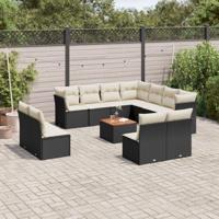 12-delige Loungeset met kussens poly rattan zwart - thumbnail