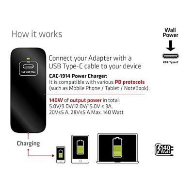 Club 3D Travel Charger 140 Watt GaN technology, Single port USB Type-C oplader
