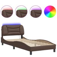 Bedframe met LED-verlichting kunstleer bruin 90x200 cm - thumbnail