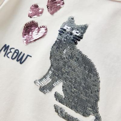 Kindershirt met lange mouwen pailletten kat 128 ecru