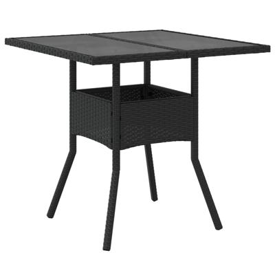 Tuintafel met glazen blad 80x80x75 cm poly rattan zwart - thumbnail
