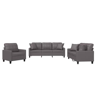 3-delige Loungeset met kussens kunstleer grijs - thumbnail