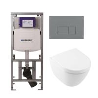 Villeroy & Boch Subway 2.0 compact DirectFlush Toiletset - Geberit reservoir - softclose - quickrelease - bedieningsplaat bedieningsplaat licht grijs - rechthoekige knoppen - wit 0701131/1024232/SW1102375/1025456/ - thumbnail